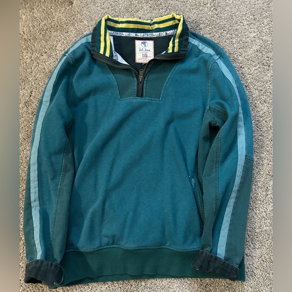 Fat Face Men's Teal and Navy Zip-Up Sweater